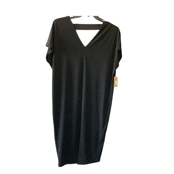 RACHEL ROY MIDI BODYCON DRESS, WOMENS, M, BLACK, CAP SLEE3VE, V-NECKLINE - Picture 5 of 11
